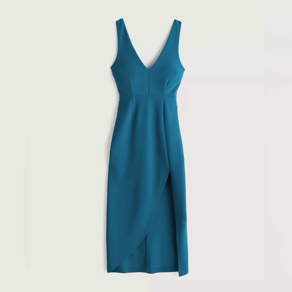 Abercrombie Midi Plunge Dress in Teal XS